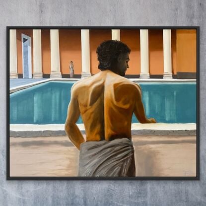 Female looking at the Roman bath