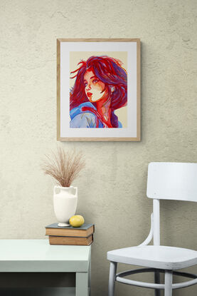 "Windswept Thoughts 2" by Christine Beard is a captivating watercolor portrait that beautifully captures the essence of introspection and emotion. The vibrant red and blue palette brings the figure to life, with the subject's windswept hair and thoughtful expression suggesting a moment of deep reflection. The dynamic brushstrokes convey both movement and stillness, drawing the viewer into the character's inner world. This contemporary piece of art is a striking addition to any collection, offering a modern take on the classic portrait while evoking a sense of quiet contemplation and emotional depth.




