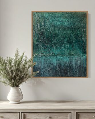 A textured blue and gold abstract forest