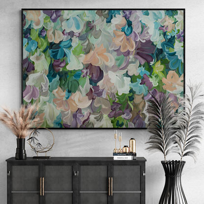 extra large pink, green and brown floral abstract painting