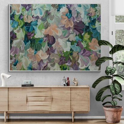 extra large pink, green and brown floral abstract painting