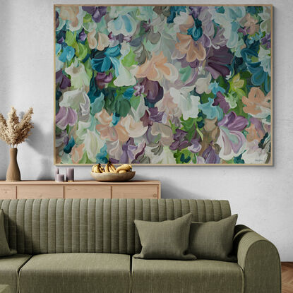 extra large pink, green and brown floral abstract painting