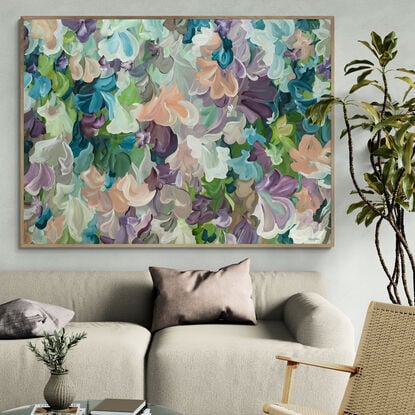 extra large pink, green and brown floral abstract painting