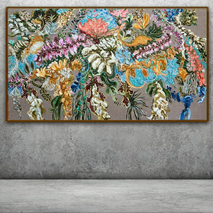 Leaves and foliage  with Coloured flowers and metallic paint



