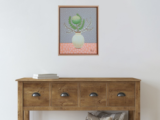 Silver dollar  and banksia in a vase