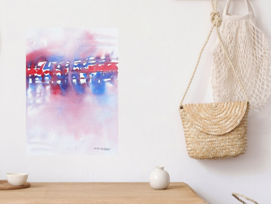 "Blurring Horizons" by Christine Beard is an abstract watercolor painting that elegantly blends red and blue tones to create a dreamy, atmospheric effect. The soft transitions and delicate balance of color evoke a sense of calm and contemplation, making this piece a perfect addition to any modern art collection. Its minimalist approach invites viewers to interpret the subtle shapes and textures, drawing them into a tranquil, meditative experience. Ideal for those who appreciate the beauty of abstraction and the emotions it can evoke.


