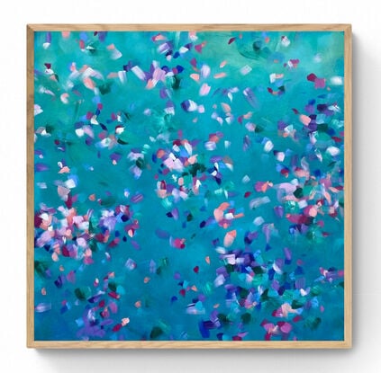 Dynamic abstract colourful floral work which exudes the joy of nature.