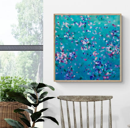 Dynamic abstract colourful floral work which exudes the joy of nature.