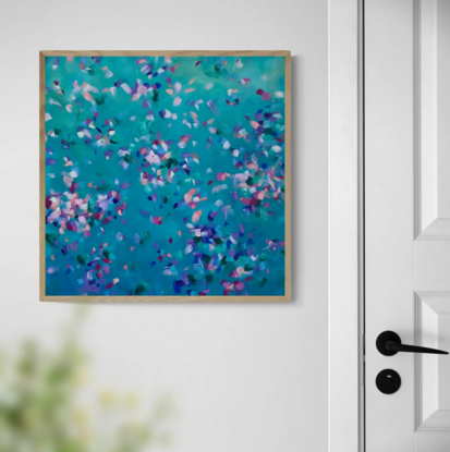 Dynamic abstract colourful floral work which exudes the joy of nature.