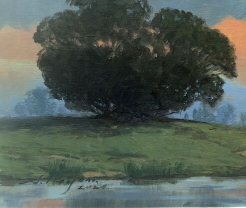 An Australian landscape painting in traditional style.