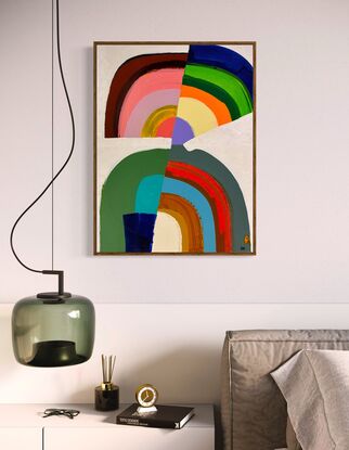 abstract shapes in half and semi circles on white background, sitting between figurative and total abstraction.