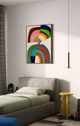 abstract shapes in half and semi circles on white background, sitting between figurative and total abstraction.