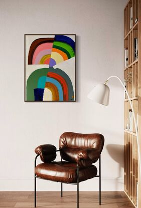 abstract shapes in half and semi circles on white background, sitting between figurative and total abstraction.