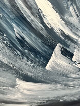 Black, white and grey large brushstrokes which are a mixture of thick and bold with blended edges