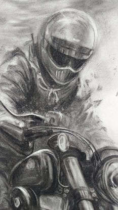 Charcoal Drawing of a motorcycle rider.