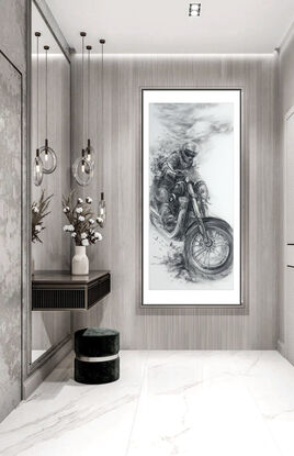 Charcoal Drawing of a motorcycle rider.