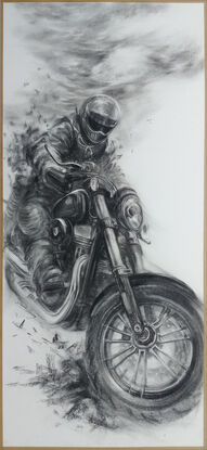 Charcoal Drawing of a motorcycle rider.