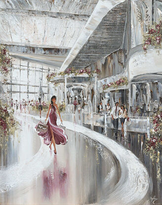 Original painting by Isabelle Karolewicz of a woman shopping in Chadstone