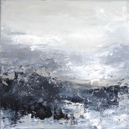 A small original textured painting in predominantly deep dark blue, grey, white with some subtle silver highlights