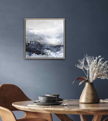 A small original textured painting in predominantly deep dark blue, grey, white with some subtle silver highlights