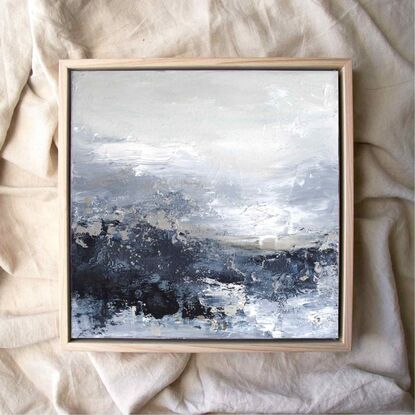 A small original textured painting in predominantly deep dark blue, grey, white with some subtle silver highlights