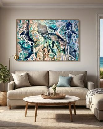   Australiana landscape abstract  seascape whales mantaray 
The coast and reef draw their name from the Australian Aboriginal Wajarri language word ningaloo meaning "promontory", "deep water 