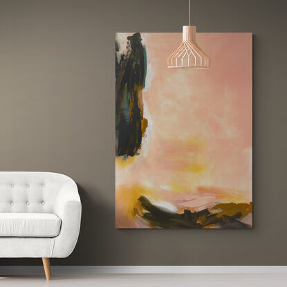 neutral and rich earthy tones from nature of pink, blush, ochre, beige, grey and white with dark grey and sage green expressive marks across an extra large canvas