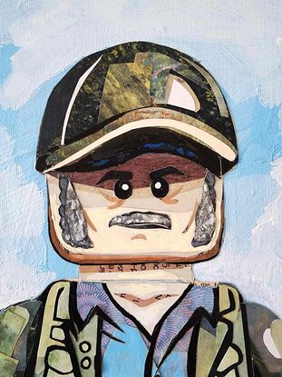 Lego Quint from Jaws, mixed media collage painting