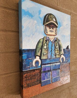 Lego Quint from Jaws, mixed media collage painting