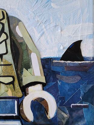 Lego Quint from Jaws, mixed media collage painting