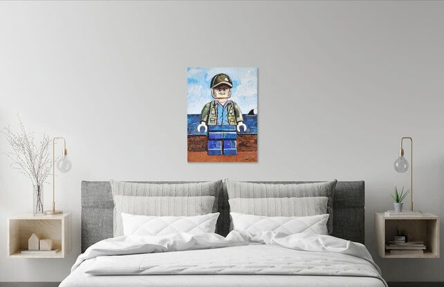 Lego Quint from Jaws, mixed media collage painting