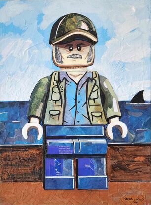 Lego Quint from Jaws, mixed media collage painting