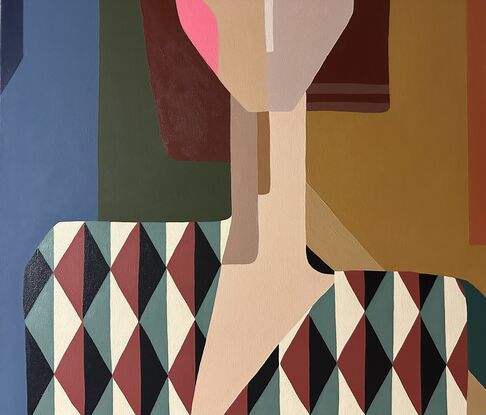 Mid century modern colourful  demure mindful woman 