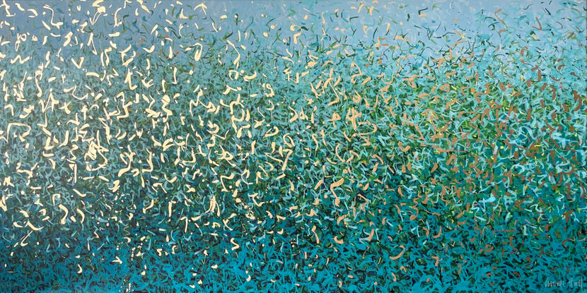 Metallic gold turquoise green blue painting art water sea ocean lake garden Australia bush