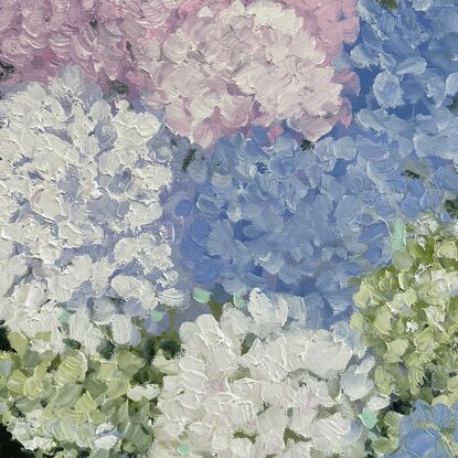  Still life  vase of Hydrangea flowers in glass vase.