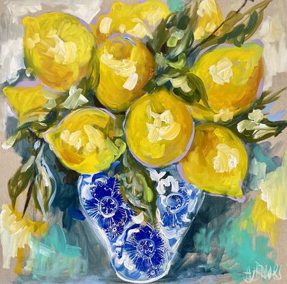 Lemons lemon bowl  Hamptons blue and white 