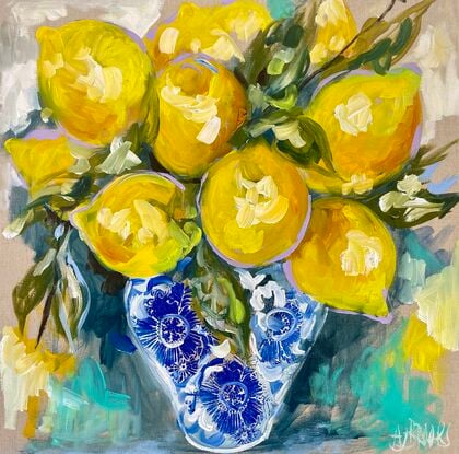 Lemons lemon bowl  Hamptons blue and white 