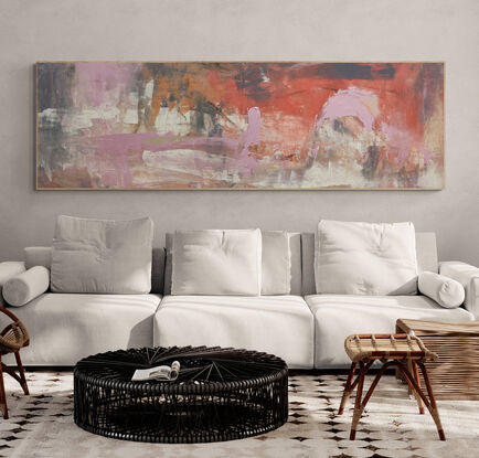 neutral and rich earthy tones from nature of beige,  apricot, orange, white, grey, and green  with expressive marks across an extra large canvas