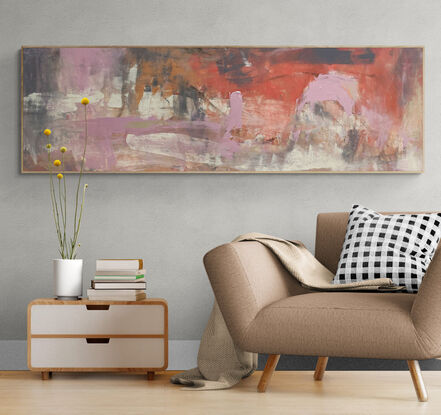 neutral and rich earthy tones from nature of beige,  apricot, orange, white, grey, and green  with expressive marks across an extra large canvas