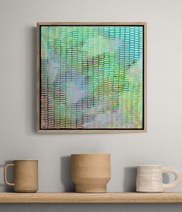 A mountain background. Dusky dark light with a glow,  covered in small brushstrokes  creating a veneer over the background, a playful organic mark making work, abstract and modern take on Pointillism
