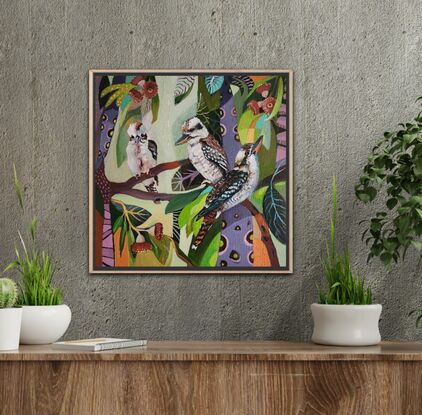 Kookaburras on an abstract background.