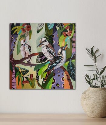 Kookaburras on an abstract background.