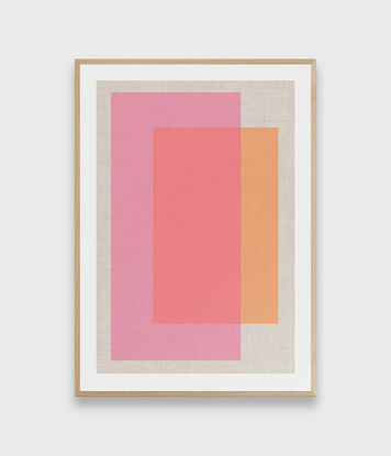 Digital artwork featuring a composition of a large pink rectangle with overlapping orange rectangle.