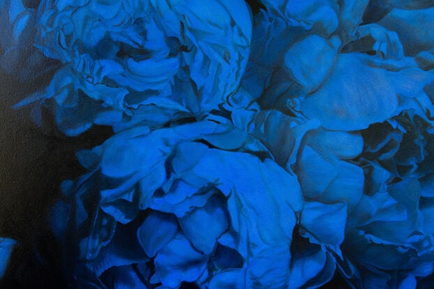 Petals of the Night Sky is a bold contemporary painting of moonlit peonies by Nicole Reed 