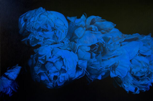 Petals of the Night Sky is a bold contemporary painting of moonlit peonies by Nicole Reed 