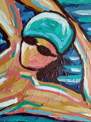 A woman in abstract way on a beach towel 