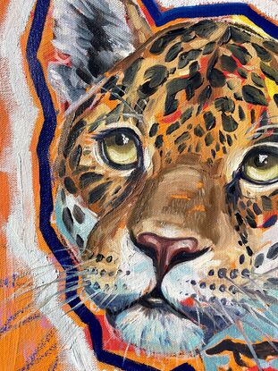 expressive leopard painting in bold bright colours. 