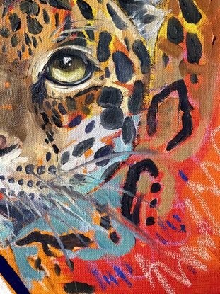 expressive leopard painting in bold bright colours. 