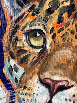 expressive leopard painting in bold bright colours. 