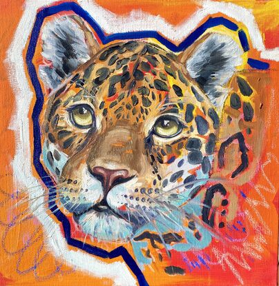 expressive leopard painting in bold bright colours. 